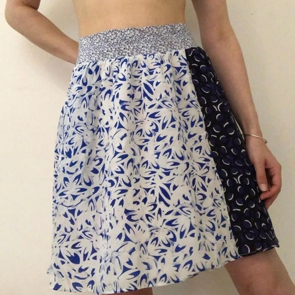 Anthropologie Maeve Silk Mix Blue and White Mini Skirt